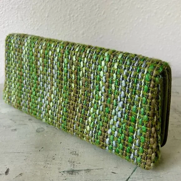 Shiraleah clutch hand bag green tweed fabric satin liner retro office siren - Picture 4 of 11